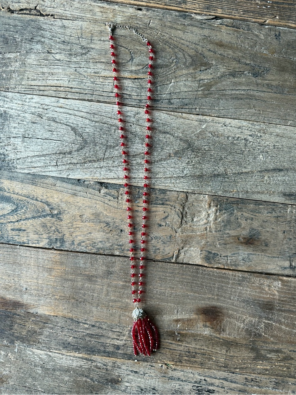 Red Beaded Tassel Necklace - Women's Jewelry